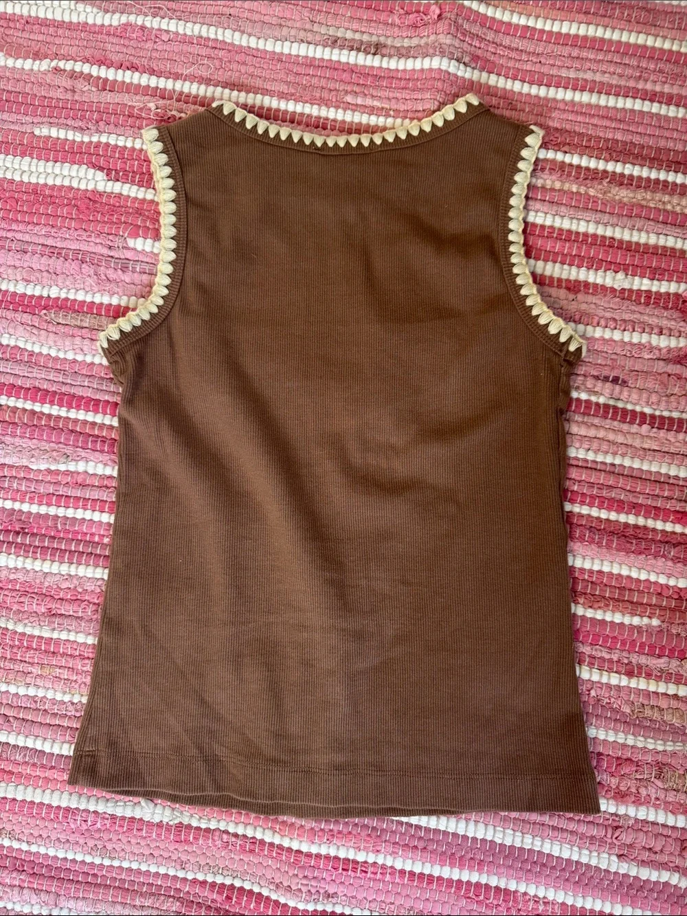 Brown Ribbed Tank with Cream Trim - Girls
